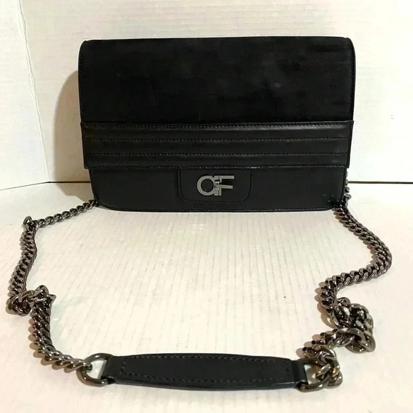 AnneFontaine black leather suede crossbody handbag